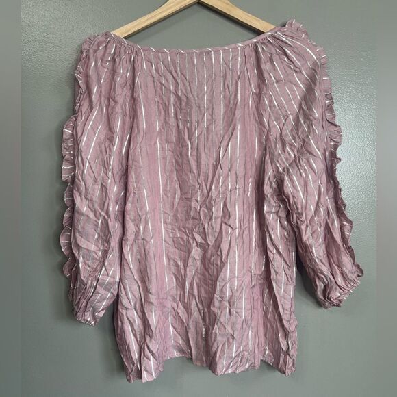 Adrienne vittadini striped blouse size small ruffle boho casual - Picture 6 of 6